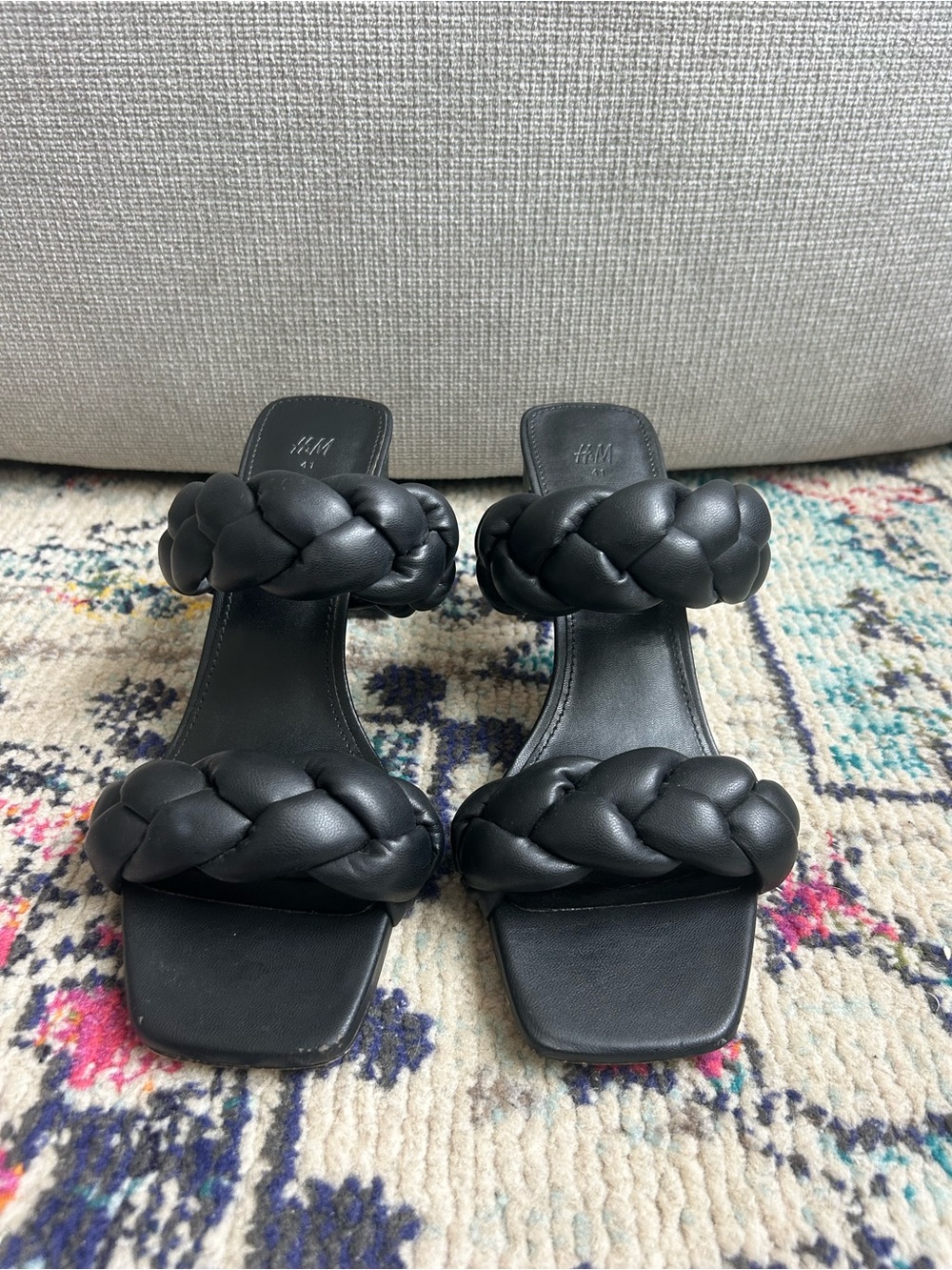 H&M Black Braided Double-Band Slide Heels